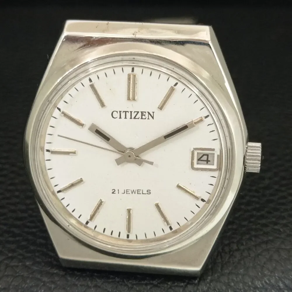 Vintage 1973 Citizen Manual Wound Mens Silver Watch W/Date & Silver accents